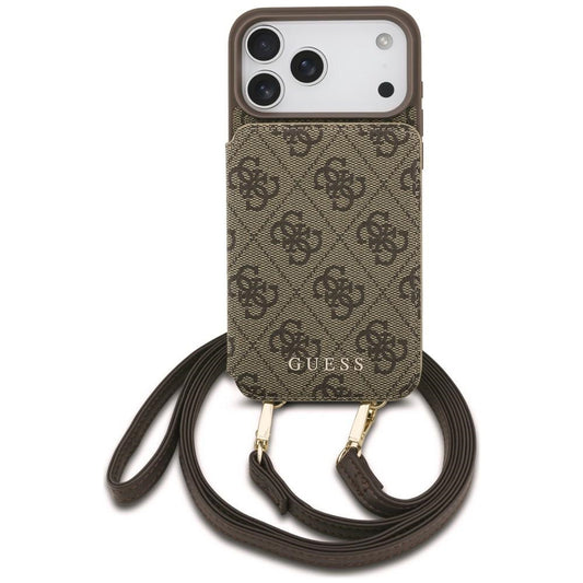 Fodral för Apple iPhone 18 Pro / 17 Pro, Guess, 4G Crossbody Cardslot, brun