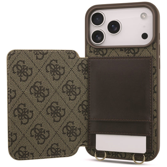Fodral för Apple iPhone 18 Pro / 17 Pro, Guess, 4G Crossbody Cardslot, brun