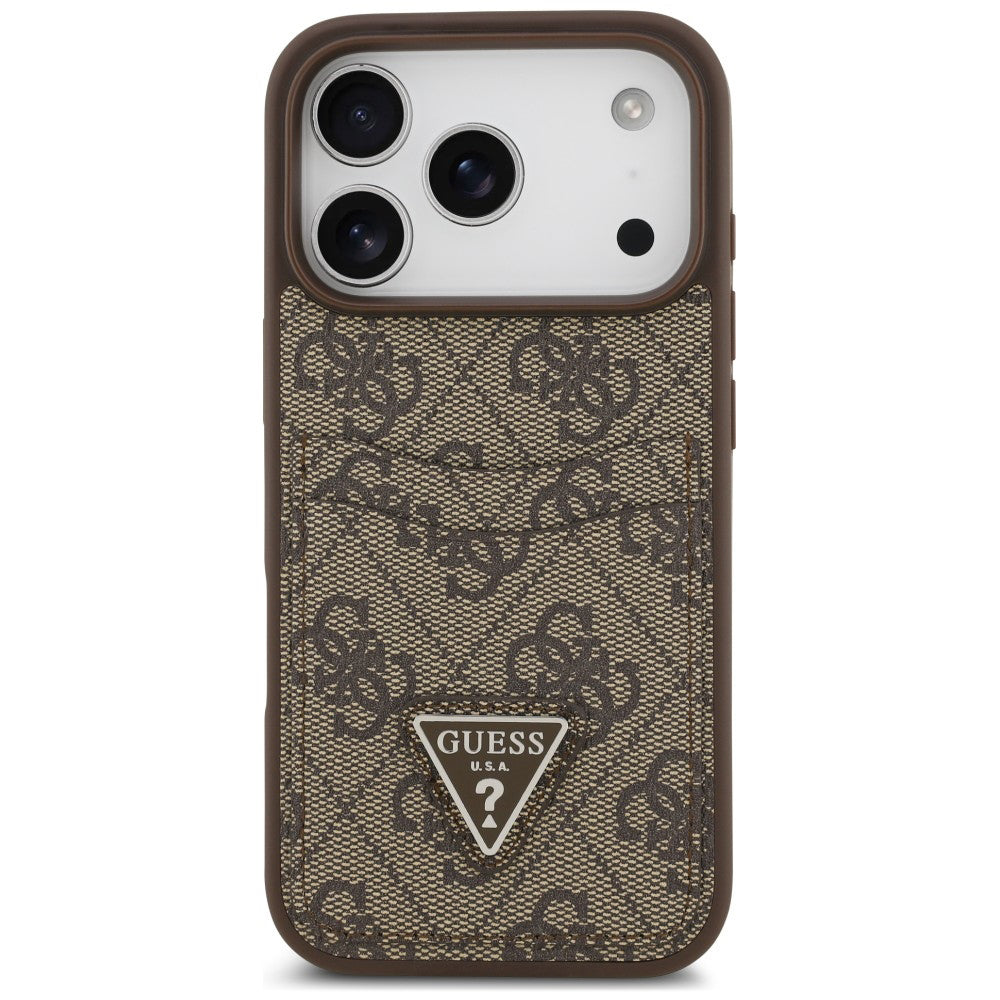 Fodral för Apple iPhone 18 Pro / 17 Pro, Guess, 4G Double Card Triangle, brun