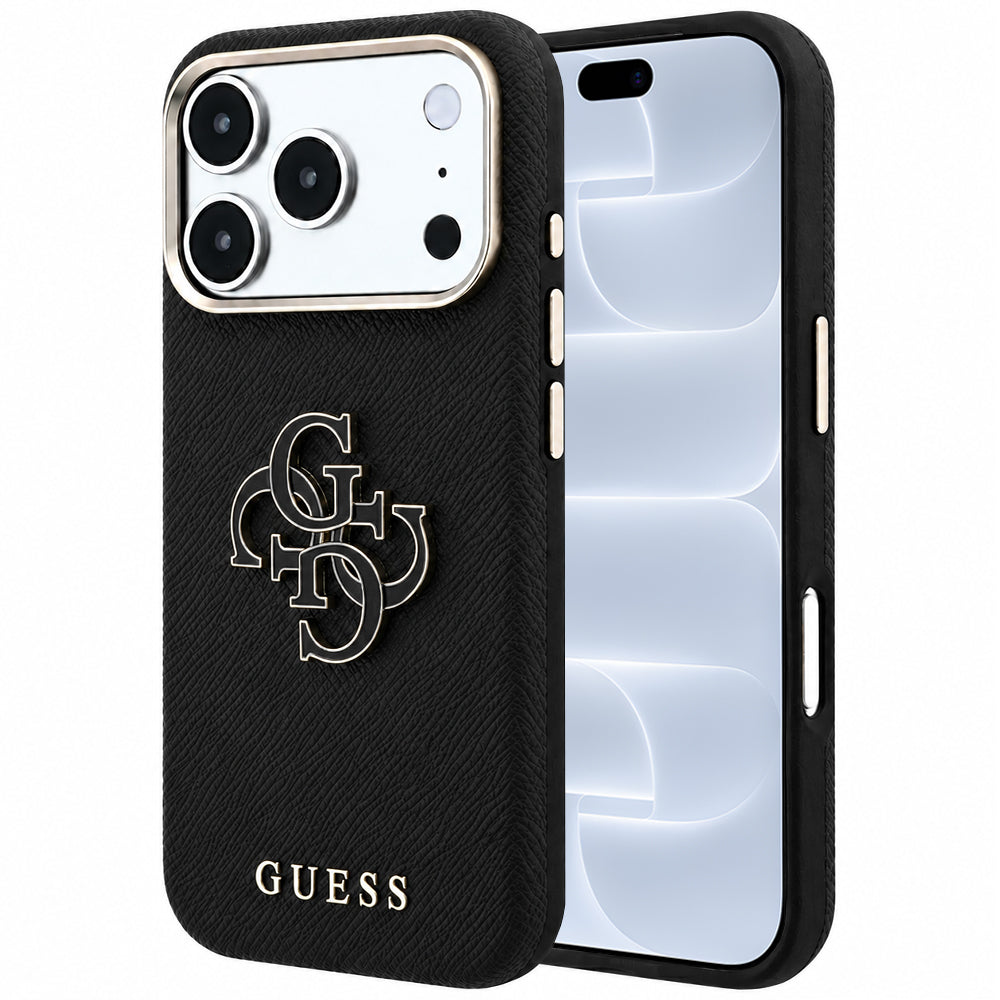 Case for Apple iPhone 18 Pro / 17 Pro, Guess, Grained Big Resin Logo, Black