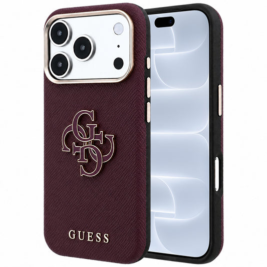 Fodral för Apple iPhone 18 Pro / 17 Pro, Guess, Kornigt stort hartslogotyp, Vinröd