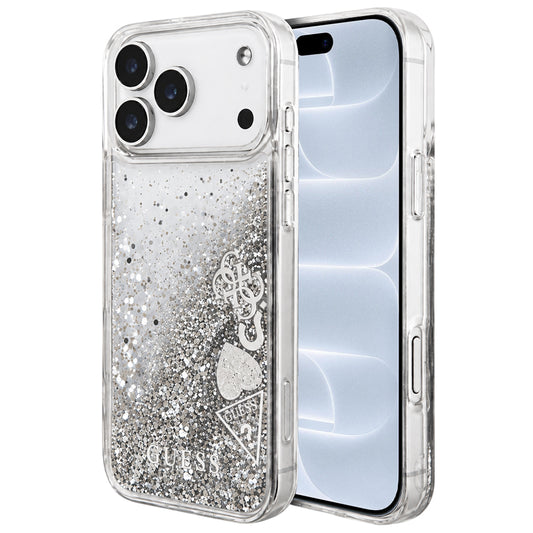 Skal till Apple iPhone 18 Pro / 17 Pro, Guess Liquid Glitter Charms, silverfärgad