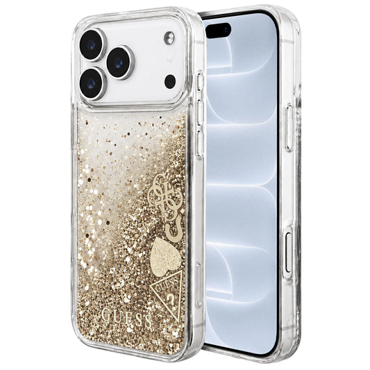 Fodral för Apple iPhone 18 Pro / 17 Pro, Guess, Liquid Glitter Charms, guldigt