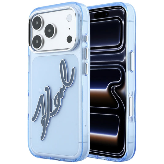 Fodral för Apple iPhone 18 Pro / 17 Pro, Karl Lagerfeld, IML Big Signature Resin Logo och Metallram, Blå