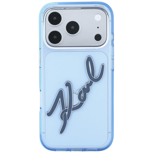 Fodral för Apple iPhone 18 Pro / 17 Pro, Karl Lagerfeld, IML Big Signature Resin Logo och Metallram, Blå