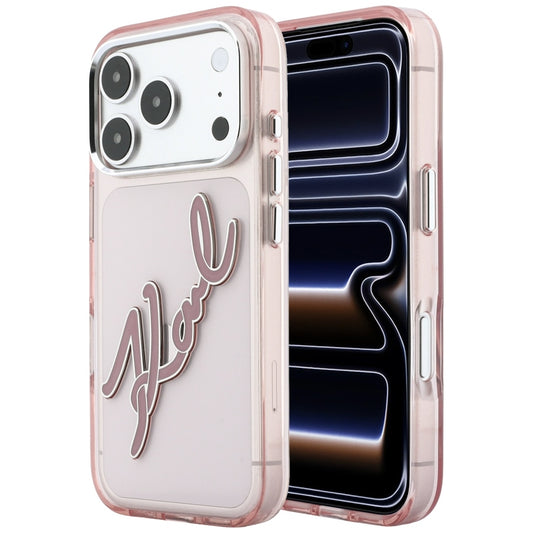 Fodral för Apple iPhone 18 Pro / 17 Pro, Karl Lagerfeld, IML Big Signature Resin Logo och Metallram, Rosa