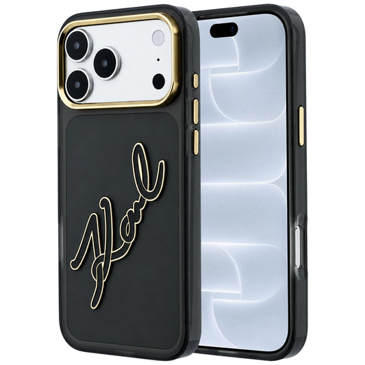 Fodral för Apple iPhone 18 Pro / 17 Pro, Karl Lagerfeld, IML Big Signature Resin Logo och Metallram, Svart
