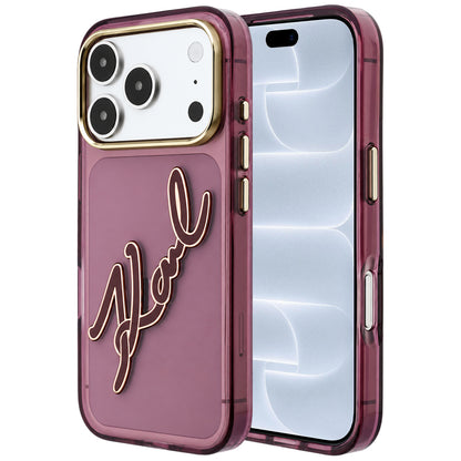 Fodral för Apple iPhone 18 Pro / 17 Pro, Karl Lagerfeld, IML Big Signature Resin Logo och Metallram, Vinröd