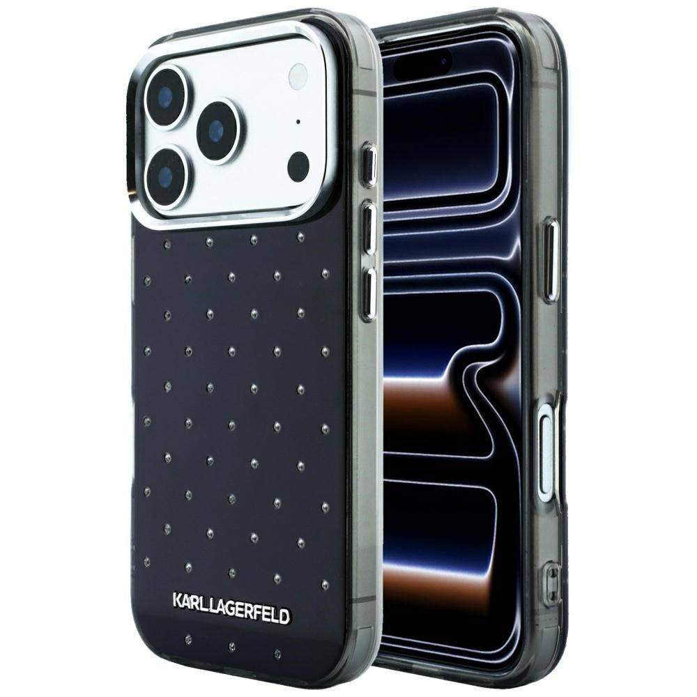 Fodral för Apple iPhone 18 Pro / 17 Pro, Karl Lagerfeld, IML Rhinestones och Elektropläterad Logotyp, Svart