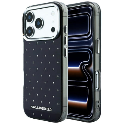 Fodral för Apple iPhone 18 Pro / 17 Pro, Karl Lagerfeld, IML Rhinestones och Elektropläterad Logotyp, Svart