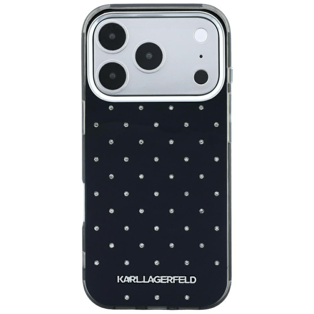 Fodral för Apple iPhone 18 Pro / 17 Pro, Karl Lagerfeld, IML Rhinestones och Elektropläterad Logotyp, Svart