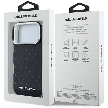 Fodral för Apple iPhone 18 Pro / 17 Pro, Karl Lagerfeld, IML Rhinestones och Elektropläterad Logotyp, Svart