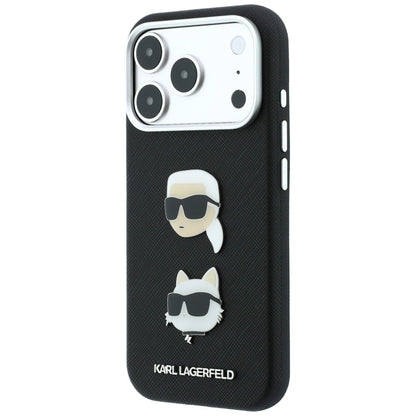 Fodral för Apple iPhone 18 Pro / 17 Pro, Karl Lagerfeld, Saffiano Crossbody Karl & Choupette Head's Pins Logo, svart