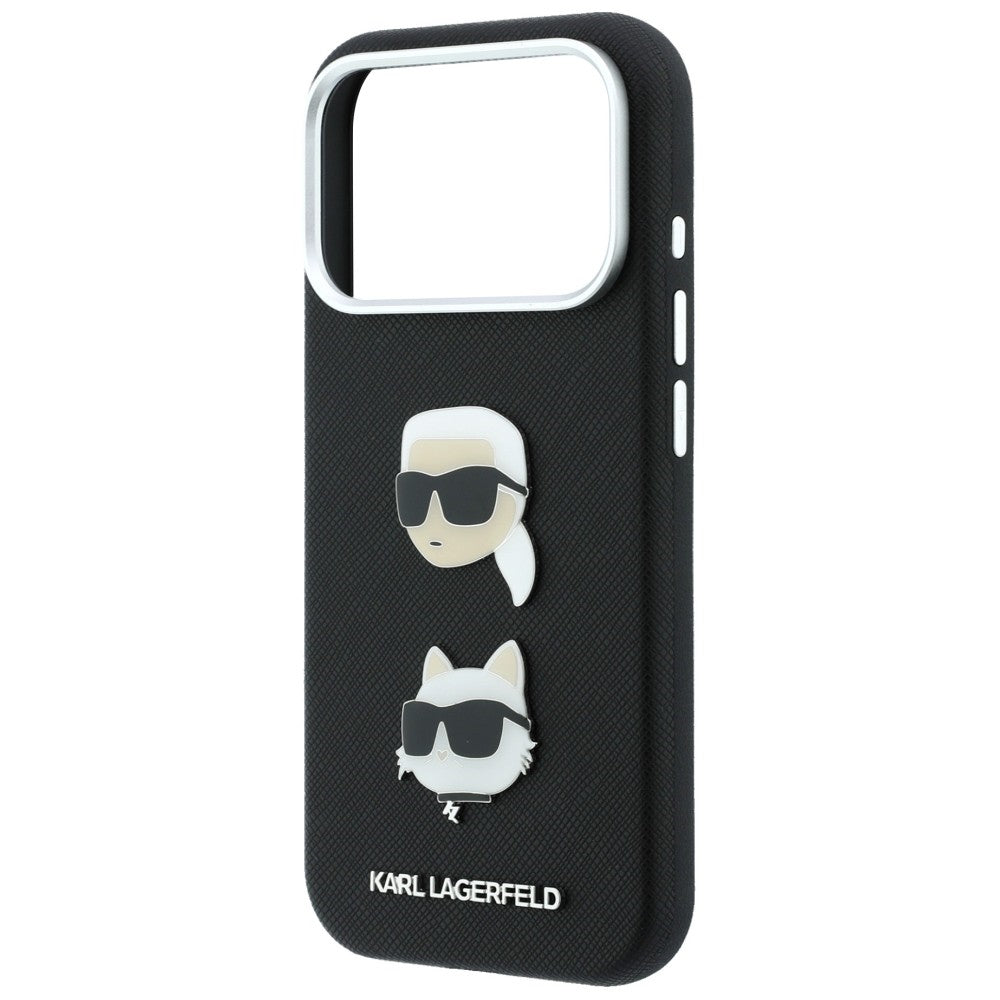 Fodral för Apple iPhone 18 Pro / 17 Pro, Karl Lagerfeld, Saffiano Crossbody Karl & Choupette Head's Pins Logo, svart