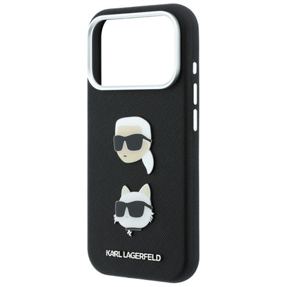Fodral för Apple iPhone 18 Pro / 17 Pro, Karl Lagerfeld, Saffiano Crossbody Karl & Choupette Head's Pins Logo, svart