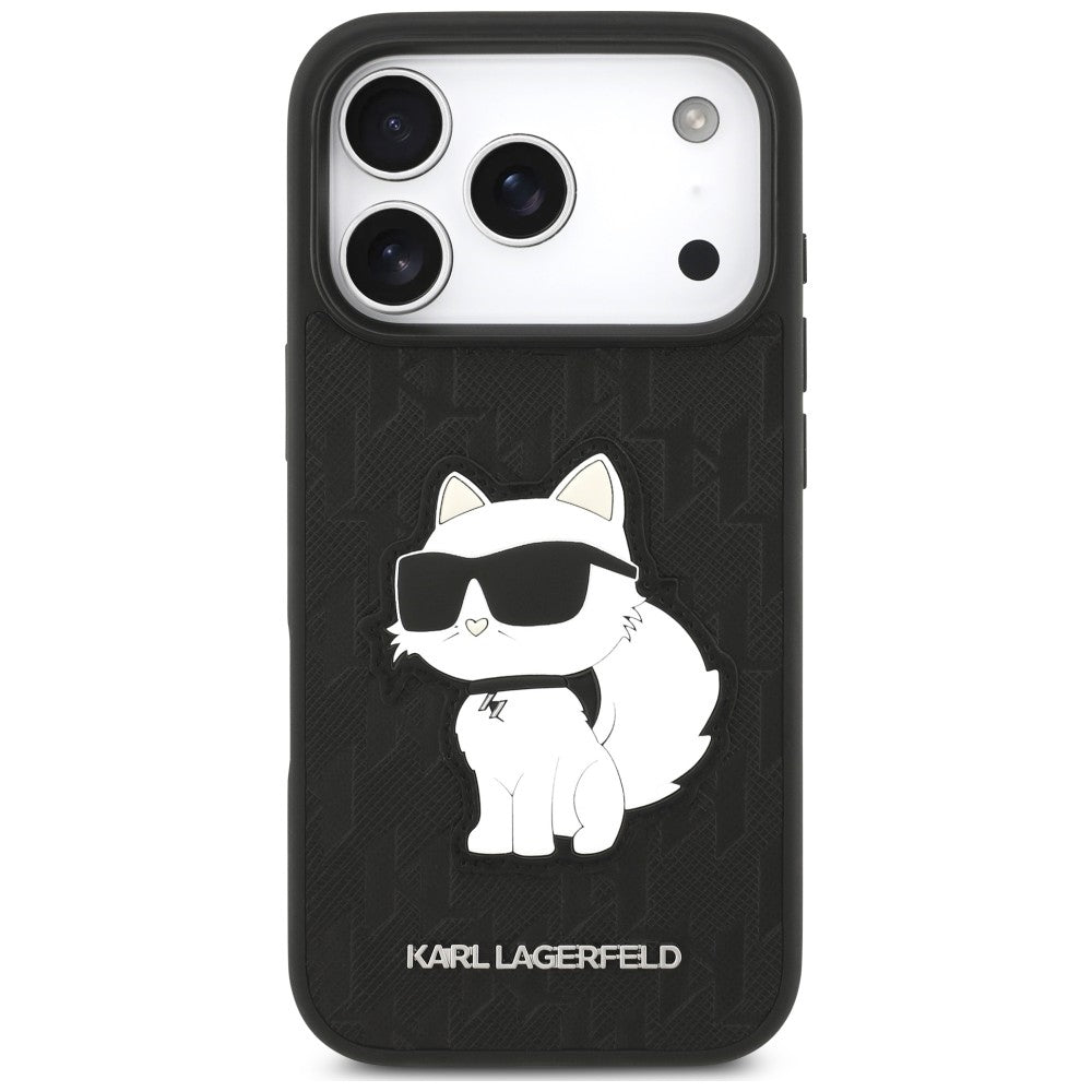 Fodral för Apple iPhone 18 Pro / 17 Pro, Karl Lagerfeld, Saffiano Mono Patch Choupette, svart