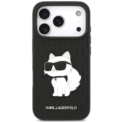 Fodral för Apple iPhone 18 Pro / 17 Pro, Karl Lagerfeld, Saffiano Mono Patch Choupette, svart