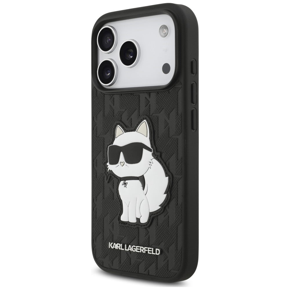 Fodral för Apple iPhone 18 Pro / 17 Pro, Karl Lagerfeld, Saffiano Mono Patch Choupette, svart