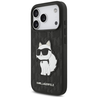 Fodral för Apple iPhone 18 Pro / 17 Pro, Karl Lagerfeld, Saffiano Mono Patch Choupette, svart