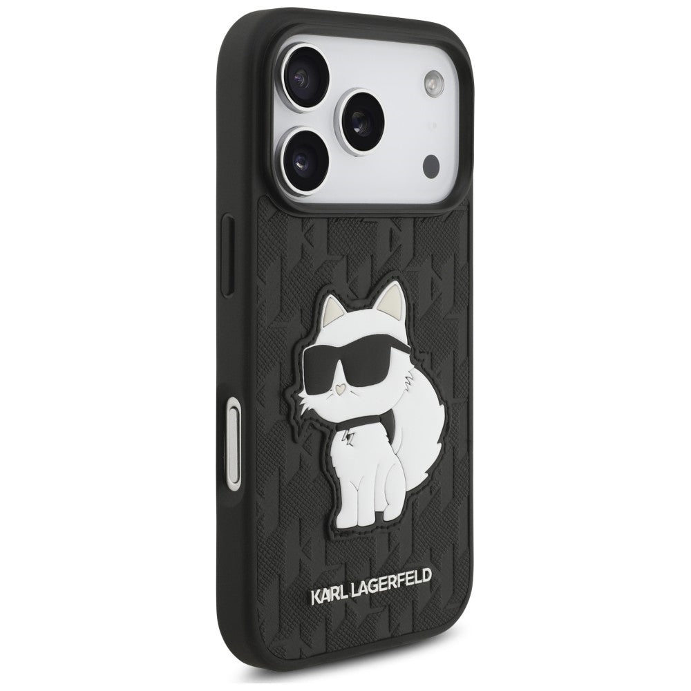 Fodral för Apple iPhone 18 Pro / 17 Pro, Karl Lagerfeld, Saffiano Mono Patch Choupette, svart