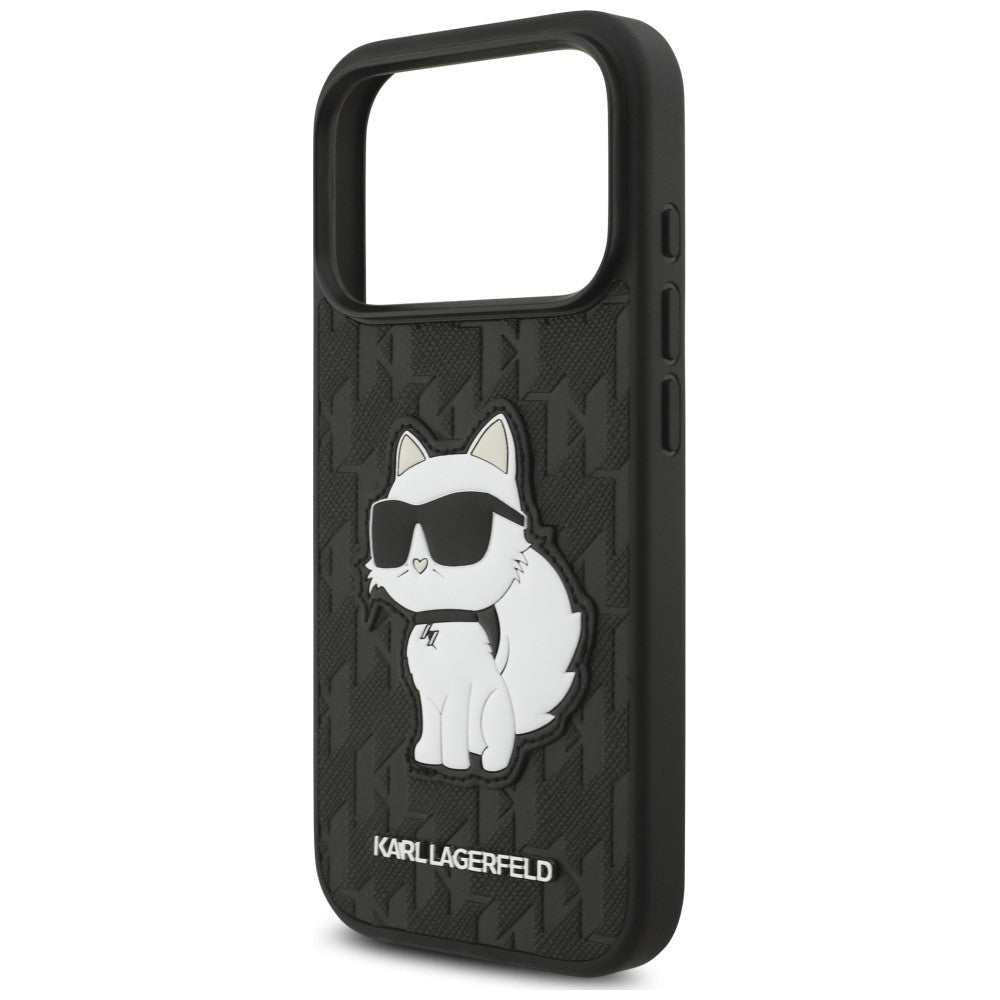 Fodral för Apple iPhone 18 Pro / 17 Pro, Karl Lagerfeld, Saffiano Mono Patch Choupette, svart