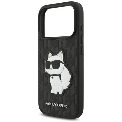 Fodral för Apple iPhone 18 Pro / 17 Pro, Karl Lagerfeld, Saffiano Mono Patch Choupette, svart