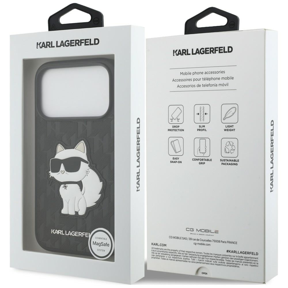 Fodral för Apple iPhone 18 Pro / 17 Pro, Karl Lagerfeld, Saffiano Mono Patch Choupette, svart