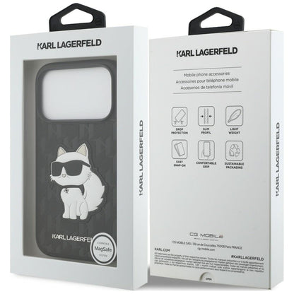 Fodral för Apple iPhone 18 Pro / 17 Pro, Karl Lagerfeld, Saffiano Mono Patch Choupette, svart