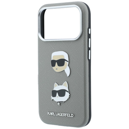 Fodral för Apple iPhone 18 Pro / 17 Pro, Karl Lagerfeld, Saffiano med Karl & Choupette Head's Pin and Logo, grå