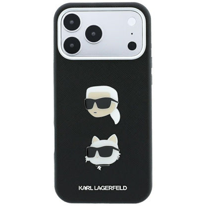 Case for Apple iPhone 18 Pro / 17 Pro, Karl Lagerfeld, Saffiano with Karl & Choupette Head's Pin and Logo, Black