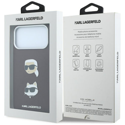 Fodral för Apple iPhone 18 Pro / 17 Pro, Karl Lagerfeld, Saffiano med Karl & Choupette-huvudnål och logotyp, Vinröd