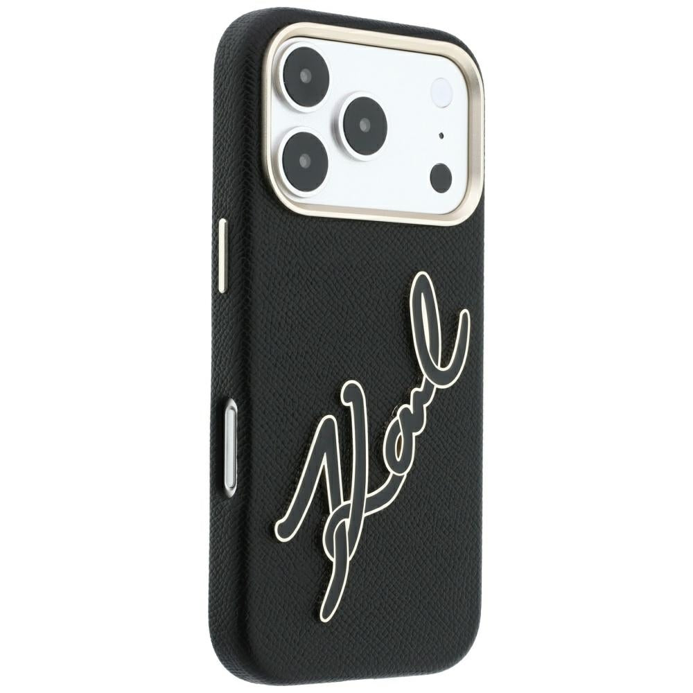Fodral för Apple iPhone 18 Pro / 17 Pro, Karl Lagerfeld, Smooth Big Resin Signature Logo, Svart