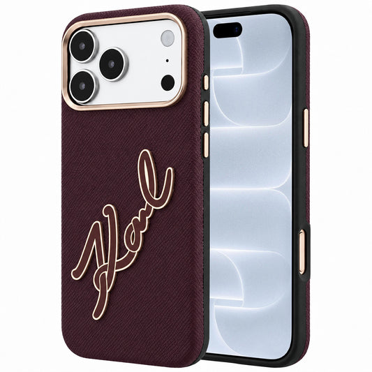 Fodral för Apple iPhone 18 Pro / 17 Pro, Karl Lagerfeld, Smooth Big Resin Signature Logo, Vinröd