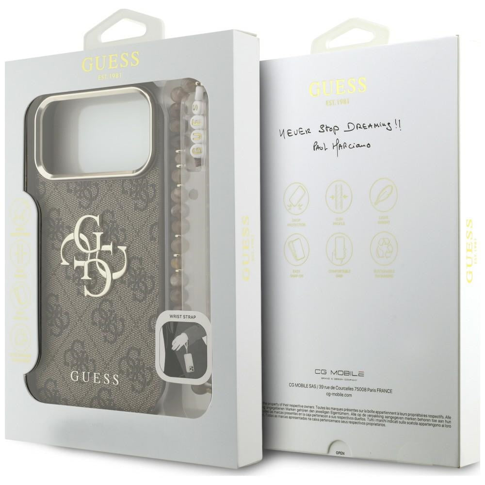 Fodral för Apple iPhone 18 Pro Max / 17 Pro Max, Guess, 4G Classic Logo med rem, Brun Guld