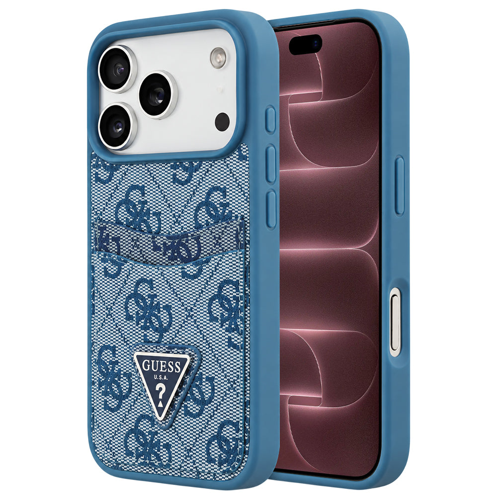 Fodral för Apple iPhone 18 Pro Max / 17 Pro Max, Guess, 4G Double Card Triangle, blått