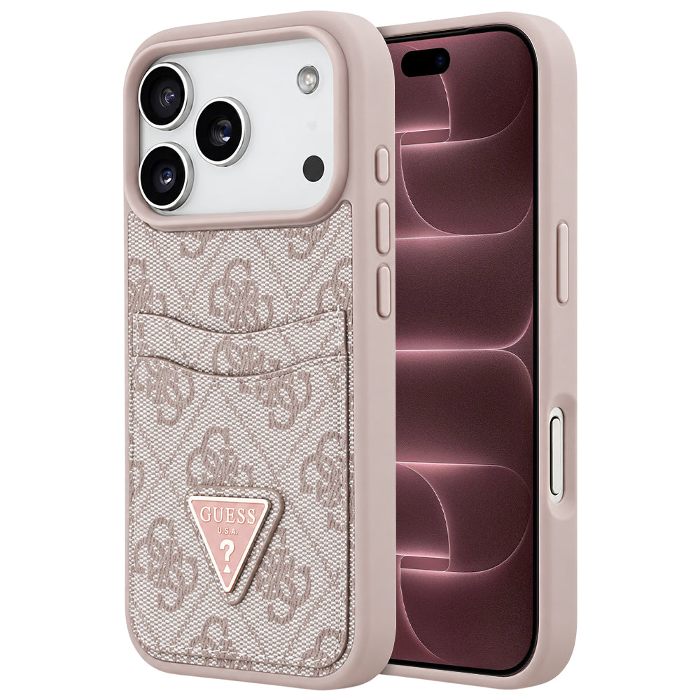 Fodral för Apple iPhone 18 Pro Max / 17 Pro Max, Guess, 4G Double Card Triangle, rosa