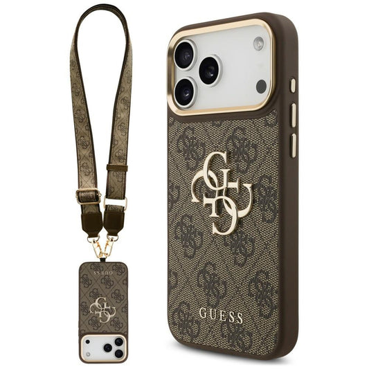 Fodral för Apple iPhone 18 Pro Max / 17 Pro Max, Guess, Big 4G Classic Logo & Big Strap Metal Buttons, brun