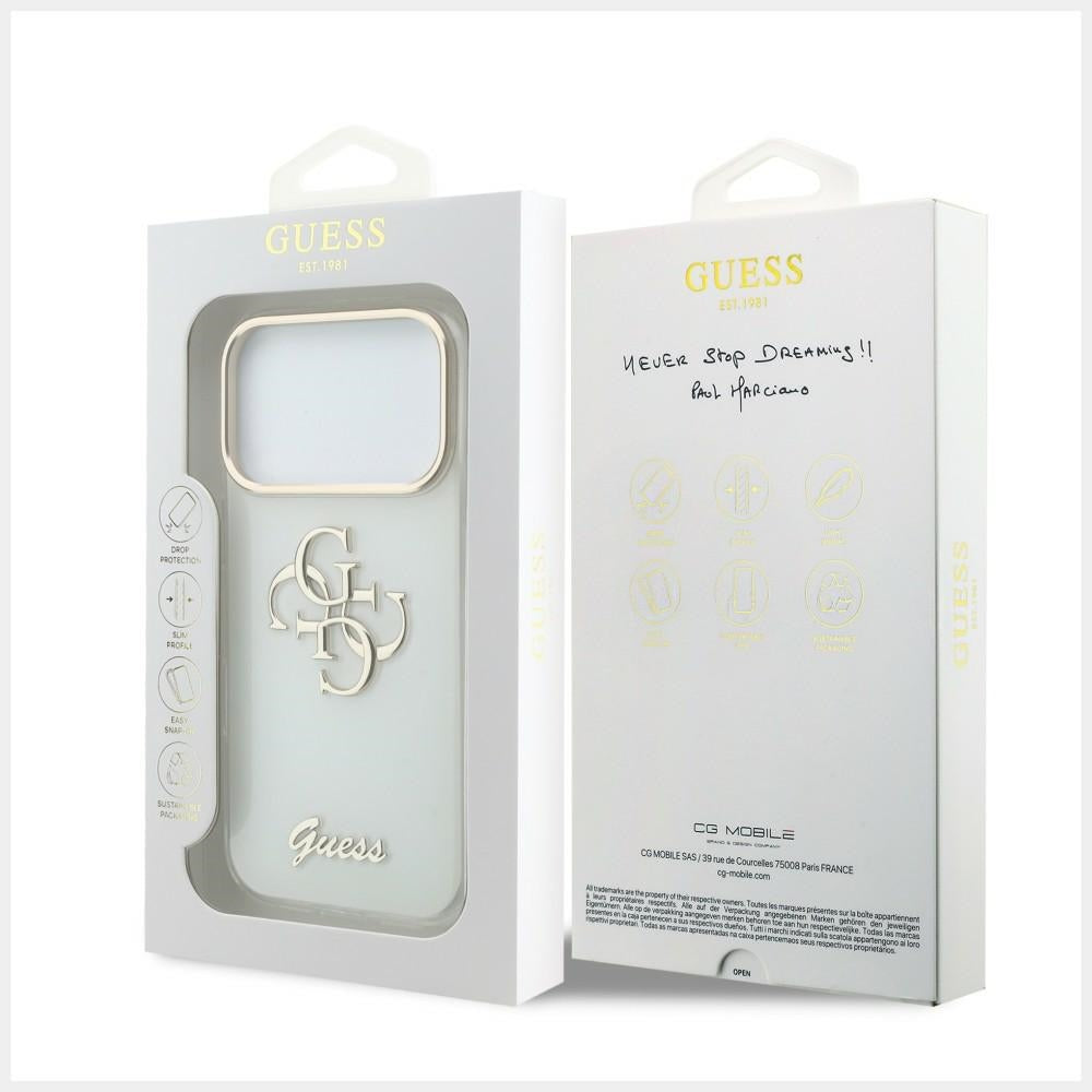 Fodral för Apple iPhone 18 Pro Max / 17 Pro Max, Guess, IML 4G Metal Script, Vit