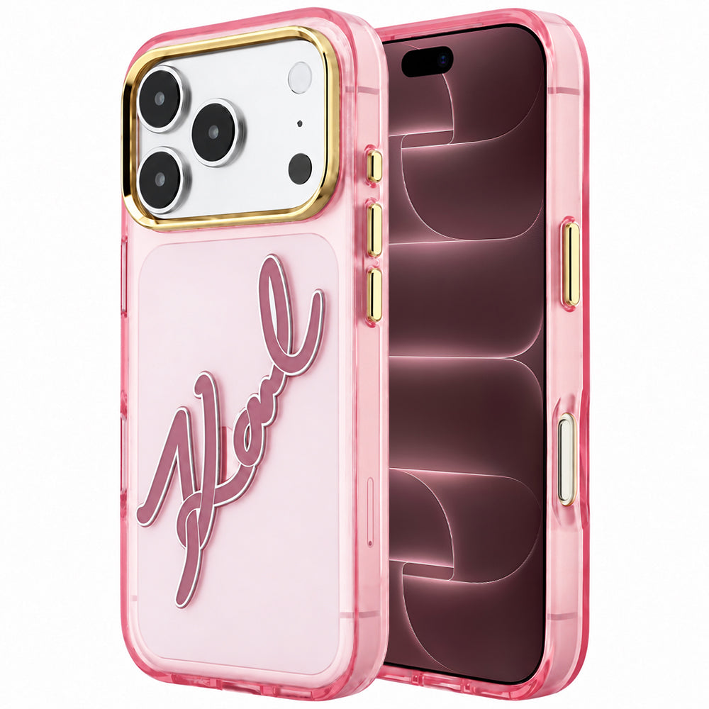 Case for Apple iPhone 18 Pro Max / 17 Pro Max, Karl Lagerfeld, IML Big Signature Resin Logo Metal Frame, Pink