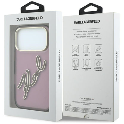 Fodral för Apple iPhone 18 Pro Max / 17 Pro Max, Karl Lagerfeld, IML Big Signature Resin Logo Metallram, Vinröd