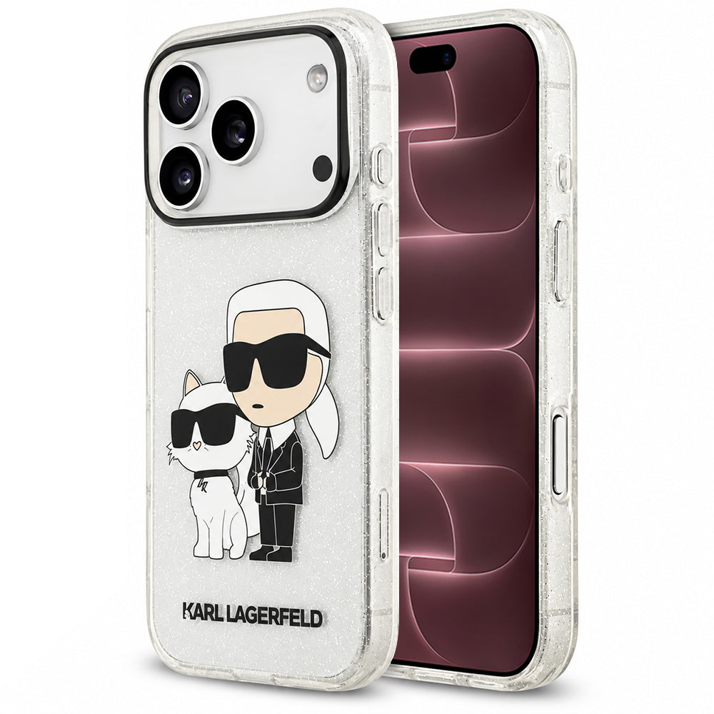 Skal till Apple iPhone 18 Pro Max / 17 Pro Max, Karl Lagerfeld, IML Glitter Karl and Choupette NFT, transparent