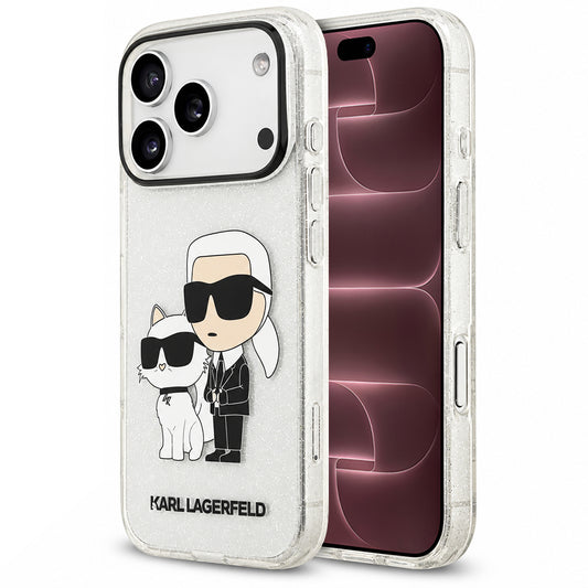Skal till Apple iPhone 18 Pro Max / 17 Pro Max, Karl Lagerfeld, IML Glitter Karl and Choupette NFT, transparent