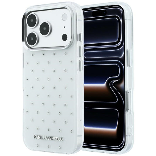 Fodral för Apple iPhone 18 Pro Max / 17 Pro Max, Karl Lagerfeld, IML Rhinestones och Elektropläterad Logotyp, Vit