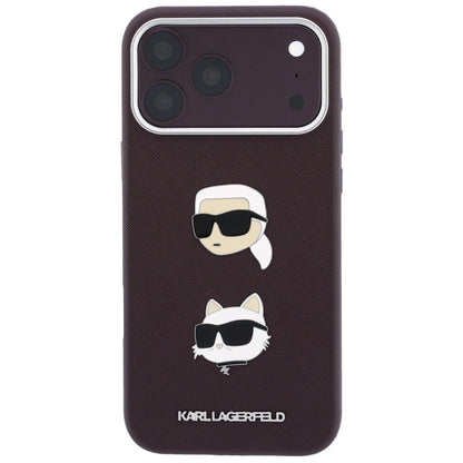 Fodral för Apple iPhone 18 Pro Max / 17 Pro Max, Karl Lagerfeld, Saffiano Crossbody Karl & Choupette Head's Pins Logo, vinrött