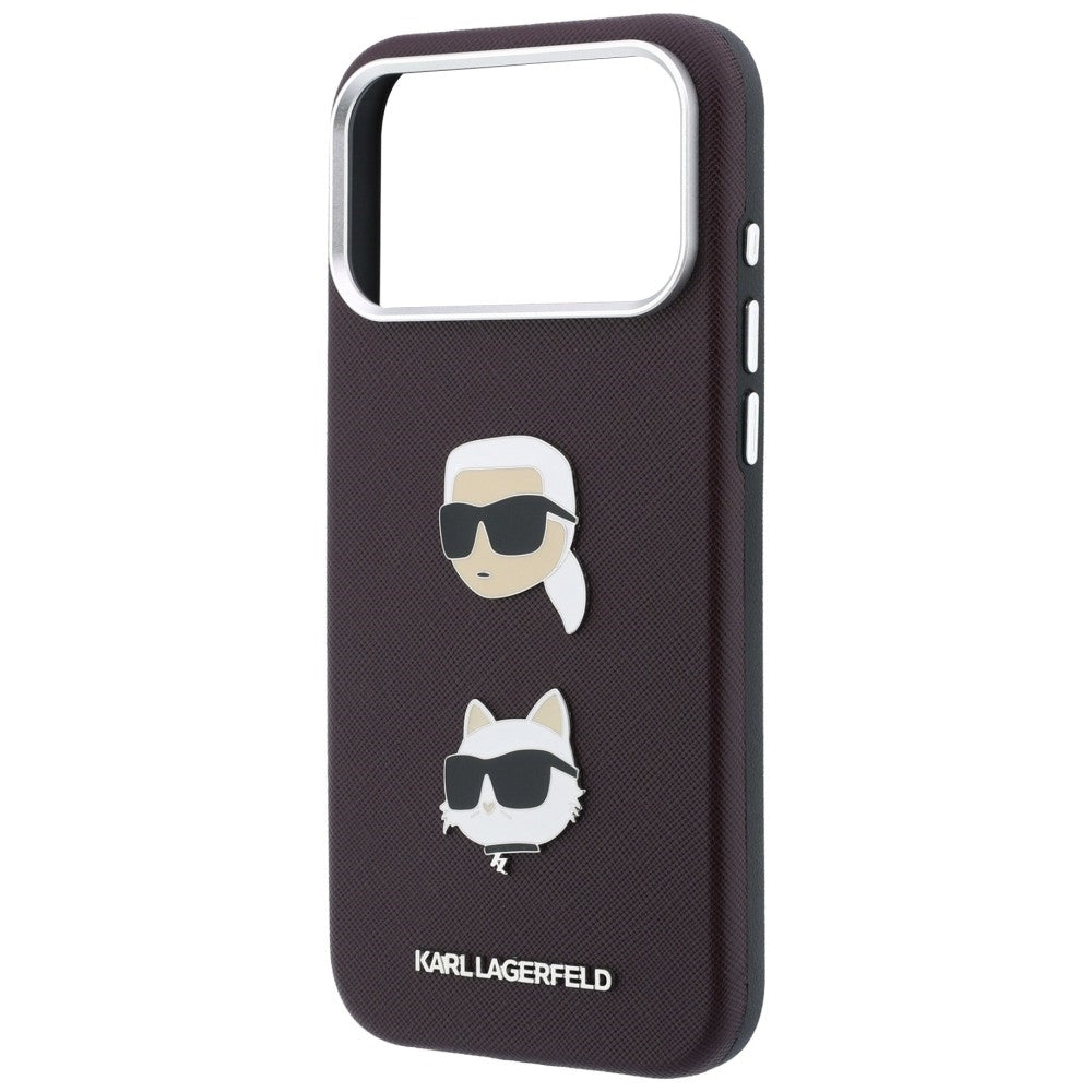 Fodral för Apple iPhone 18 Pro Max / 17 Pro Max, Karl Lagerfeld, Saffiano Crossbody Karl & Choupette Head's Pins Logo, vinrött