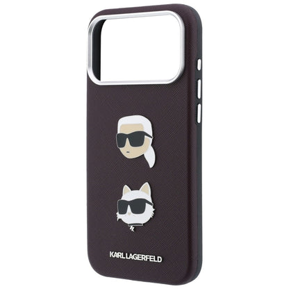 Fodral för Apple iPhone 18 Pro Max / 17 Pro Max, Karl Lagerfeld, Saffiano Crossbody Karl & Choupette Head's Pins Logo, vinrött