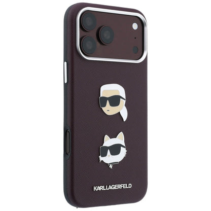 Fodral för Apple iPhone 18 Pro Max / 17 Pro Max, Karl Lagerfeld, Saffiano Crossbody Karl & Choupette Head's Pins Logo, vinrött