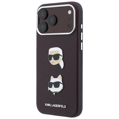Fodral för Apple iPhone 18 Pro Max / 17 Pro Max, Karl Lagerfeld, Saffiano Crossbody Karl & Choupette Head's Pins Logo, vinrött