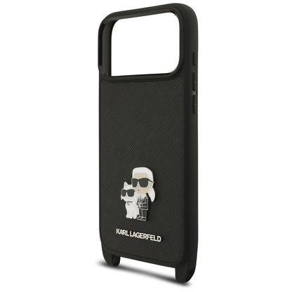 Fodral för Apple iPhone 18 Pro Max / 17 Pro Max, Karl Lagerfeld, Saffiano Crossbody Metal Pin Karl & Choupette, svart
