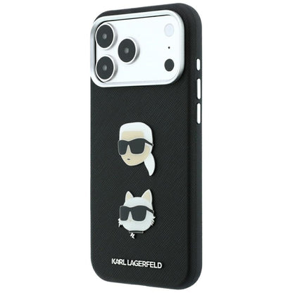 Case for Apple iPhone 18 Pro Max / 17 Pro Max, Karl Lagerfeld, Saffiano with Karl & Choupette Head's Pin and Logo, Black